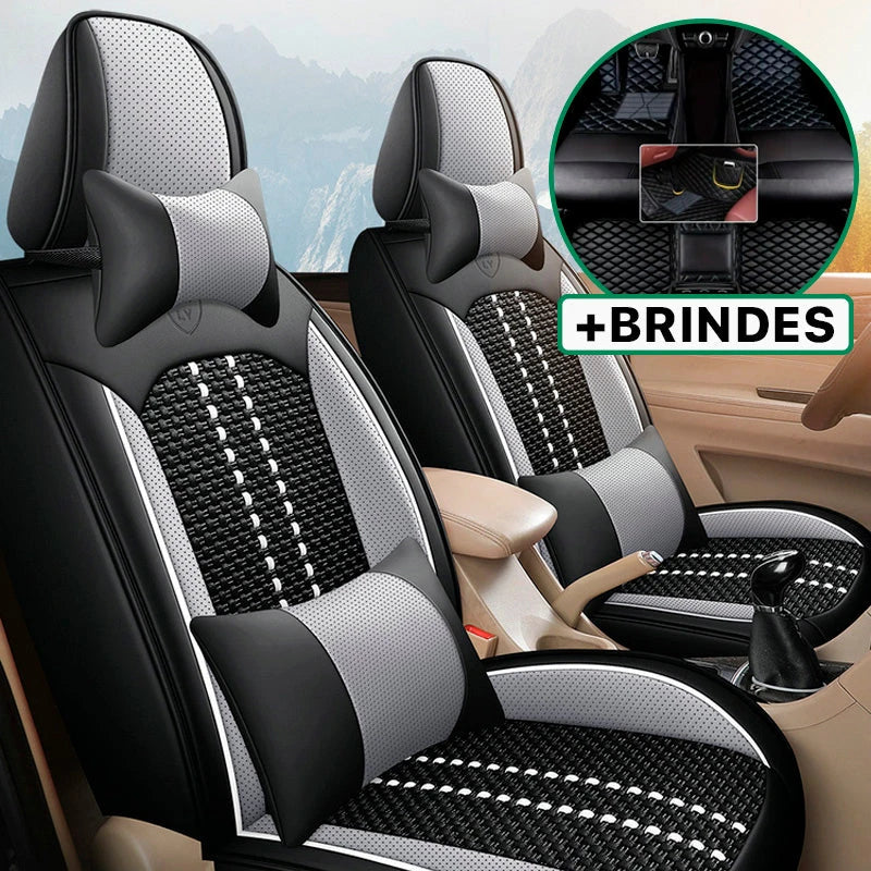 Capa Universal Marconeli® Completa para Carro em Couro Legítimo com AirBag +3 BRINDES: Tapetes Automotivos