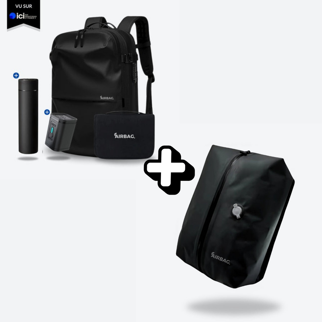 Mochila AirBag Preto Fosco + Sistema de vácuo integrado + Garrafa Inteligente + Bomba de ar portátil