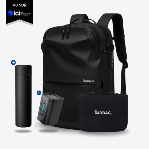 Mochila AirBag Preto Fosco + Sistema de vácuo integrado + Garrafa Inteligente + Bomba de ar portátil