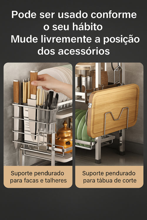 Adeus Bagunça: Escorredor Modular em Inox com Suportes Inteligentes